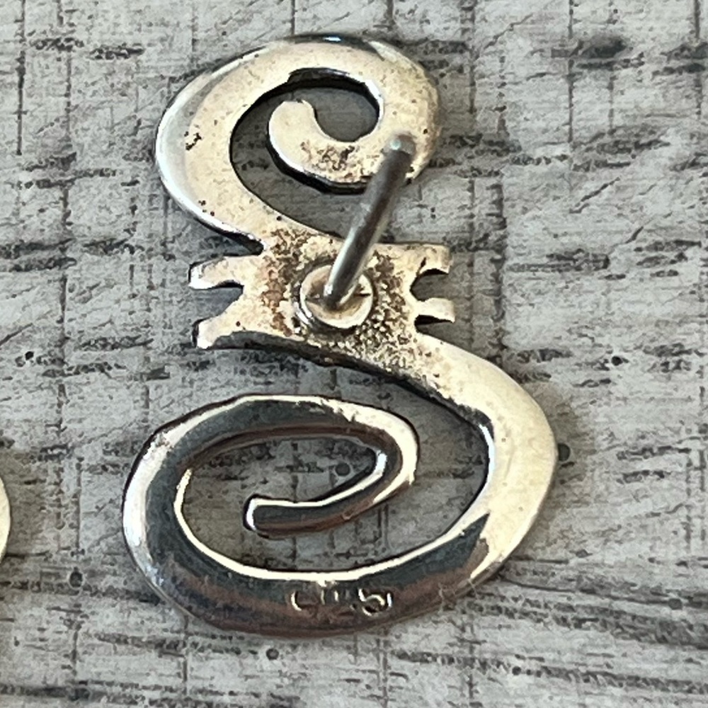 Sterling Silver Squiggle Stud Earrings - Picture 3 of 5